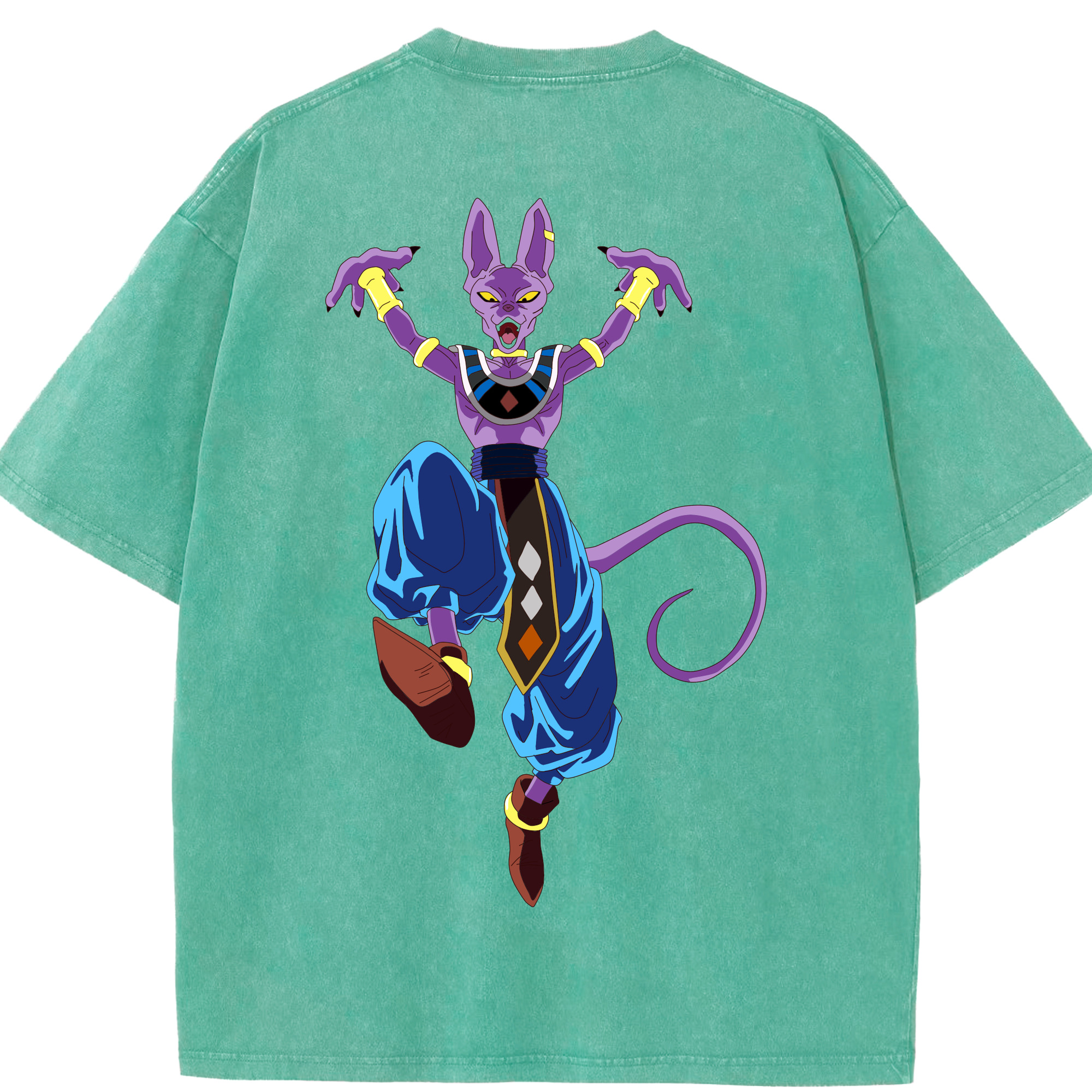 （画像用） ドラゴンボール ビルス 破壊神ビルス DRAGON BALL Beerus Birusu 綿100% ヴィンテージ風 半袖Tシャツ（背面プリント）